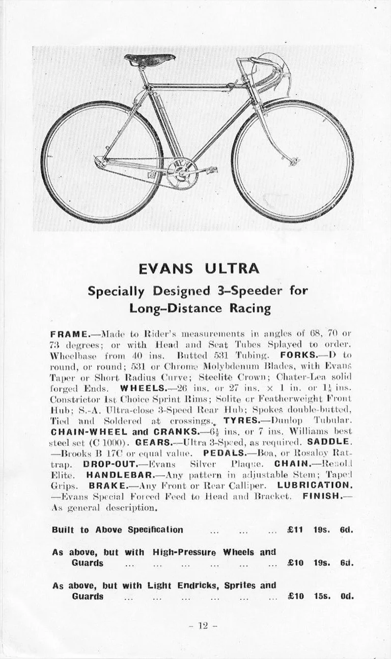 F. W. Evans Catalog (Undated, 1935 or Later) — The Cycle Engineer: Made-to-Measure Racing and Touring Cycles, Tandems, Frames and Wheels — page 14 of 26
