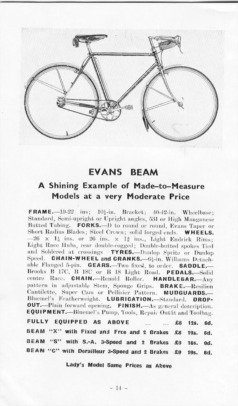 F. W. Evans Catalog (Undated, 1935 or Later) — The Cycle Engineer: Made-to-Measure Racing and Touring Cycles, Tandems, Frames and Wheels — page 16 of 26