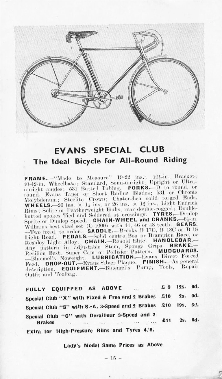 F. W. Evans Catalog (Undated, 1935 or Later) — The Cycle Engineer: Made-to-Measure Racing and Touring Cycles, Tandems, Frames and Wheels — page 17 of 26