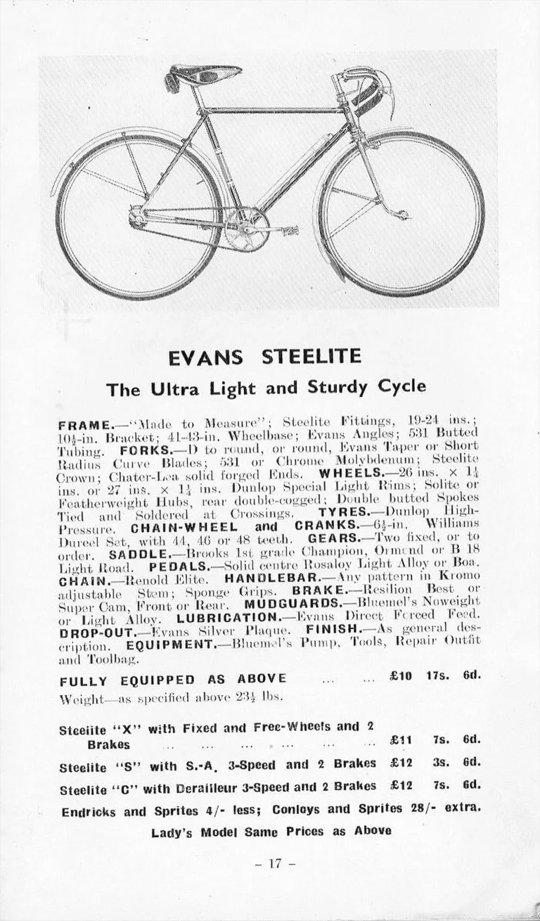 F. W. Evans Catalog (Undated, 1935 or Later) — The Cycle Engineer: Made-to-Measure Racing and Touring Cycles, Tandems, Frames and Wheels — page 19 of 26