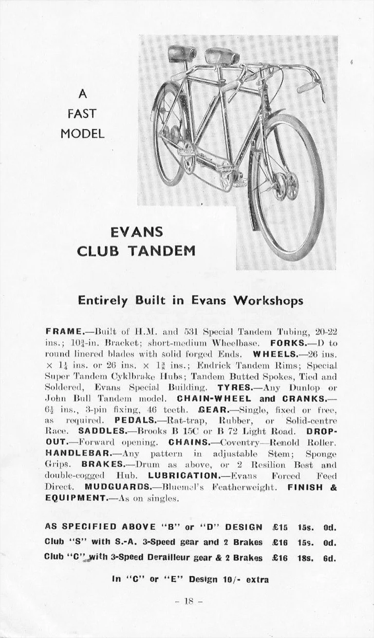F. W. Evans Catalog (Undated, 1935 or Later) — The Cycle Engineer: Made-to-Measure Racing and Touring Cycles, Tandems, Frames and Wheels — page 20 of 26