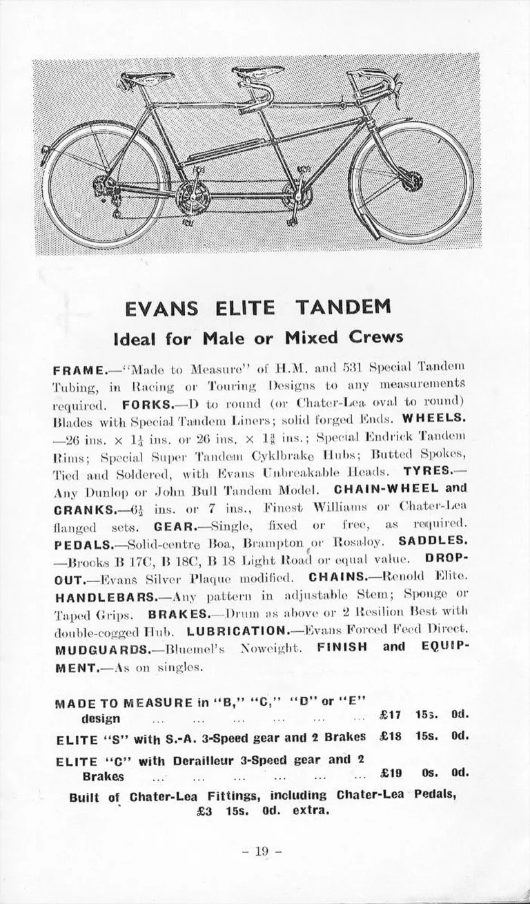 F. W. Evans Catalog (Undated, 1935 or Later) — The Cycle Engineer: Made-to-Measure Racing and Touring Cycles, Tandems, Frames and Wheels — page 21 of 26
