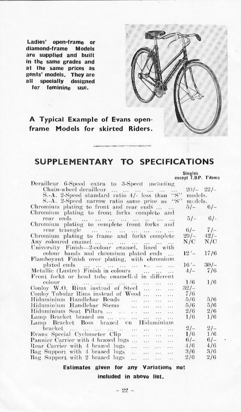 F. W. Evans Catalog (Undated, 1935 or Later) — The Cycle Engineer: Made-to-Measure Racing and Touring Cycles, Tandems, Frames and Wheels — page 24 of 26