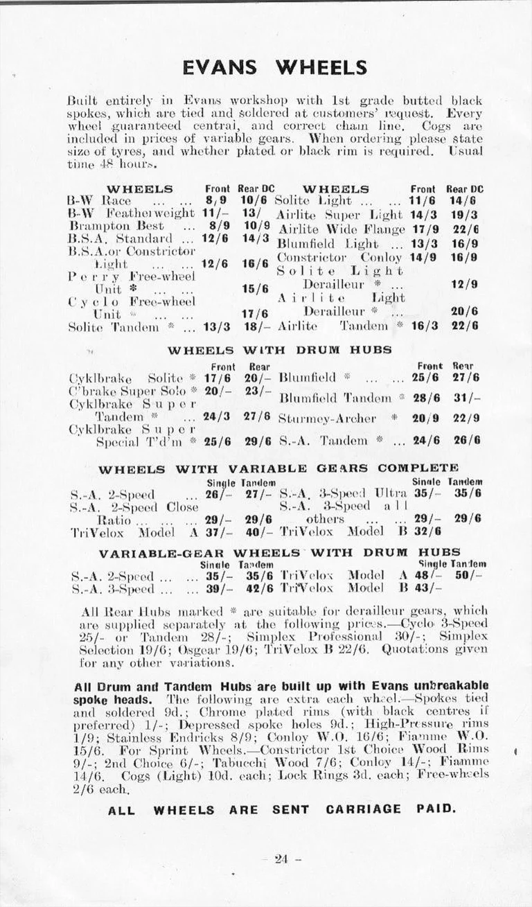 F. W. Evans Catalog (Undated, 1935 or Later) — The Cycle Engineer: Made-to-Measure Racing and Touring Cycles, Tandems, Frames and Wheels — page 26 of 26