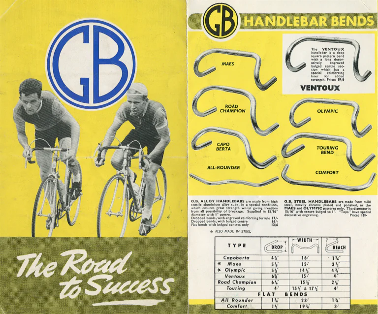 GB Catalog (Undated) — Coureur 66, Coureur Plus, Sport Mk 3 and Sprite Brakes, Handlebar Bends, Stems, Hubs, Rubber Accessories and Carded Components — page 1 of 6