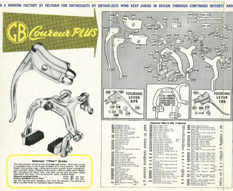 GB Catalog (Undated) — Coureur 66, Coureur Plus, Sport Mk 3 and Sprite Brakes, Handlebar Bends, Stems, Hubs, Rubber Accessories and Carded Components — page 4 of 6