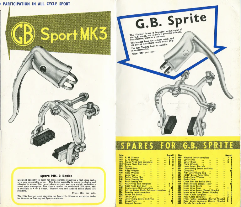 GB Catalog (Undated) — Coureur 66, Coureur Plus, Sport Mk 3 and Sprite Brakes, Handlebar Bends, Stems, Hubs, Rubber Accessories and Carded Components — page 5 of 6