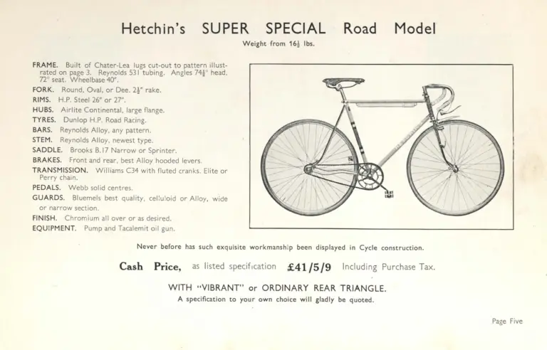 Hetchins Catalog — Super Special, Six Day, Massed Start and Toni Merkens Models, Prices Including Purchase Tax — page 7 of 16