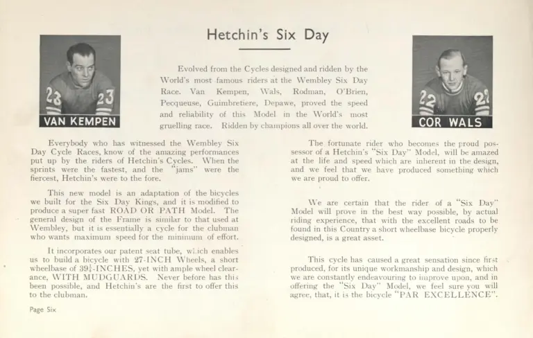 Hetchins Catalog — Super Special, Six Day, Massed Start and Toni Merkens Models, Prices Including Purchase Tax — page 8 of 16