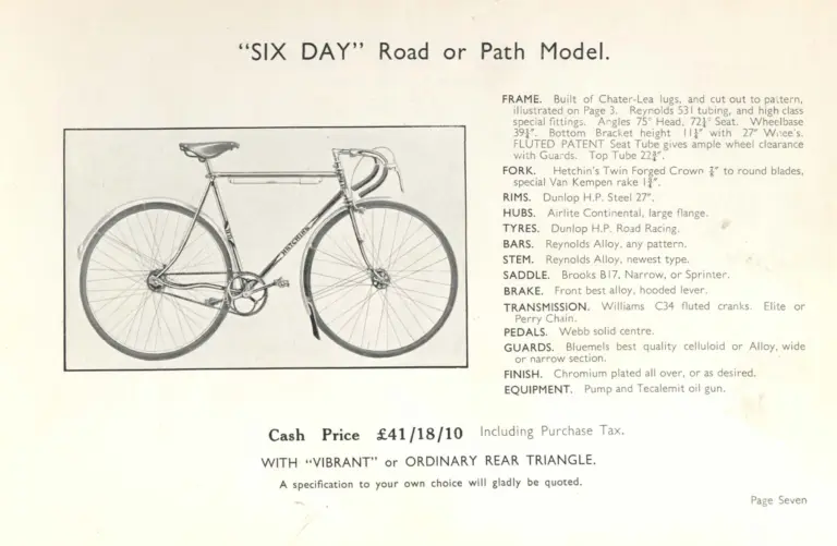 Hetchins Catalog — Super Special, Six Day, Massed Start and Toni Merkens Models, Prices Including Purchase Tax — page 9 of 16