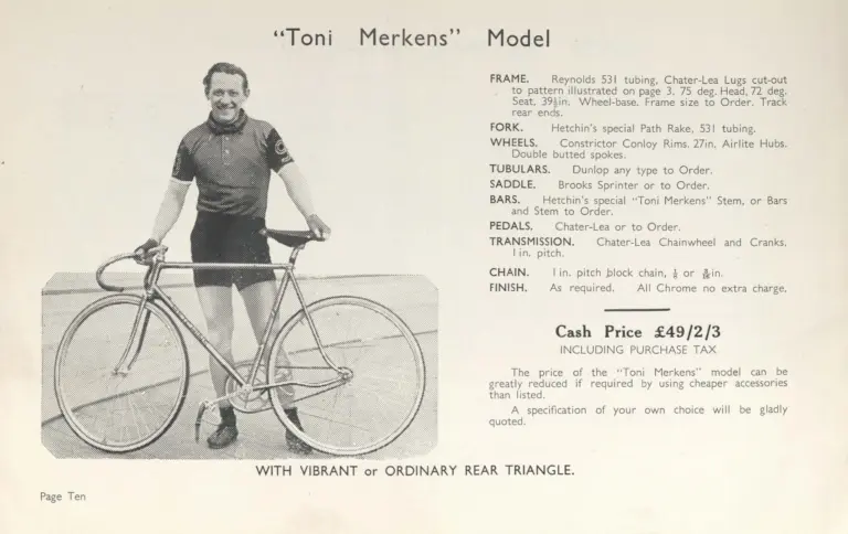 Hetchins Catalog — Super Special, Six Day, Massed Start and Toni Merkens Models, Prices Including Purchase Tax — page 12 of 16