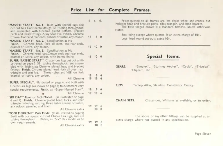 Hetchins Catalog — Super Special, Six Day, Massed Start and Toni Merkens Models, Prices Including Purchase Tax — page 13 of 16