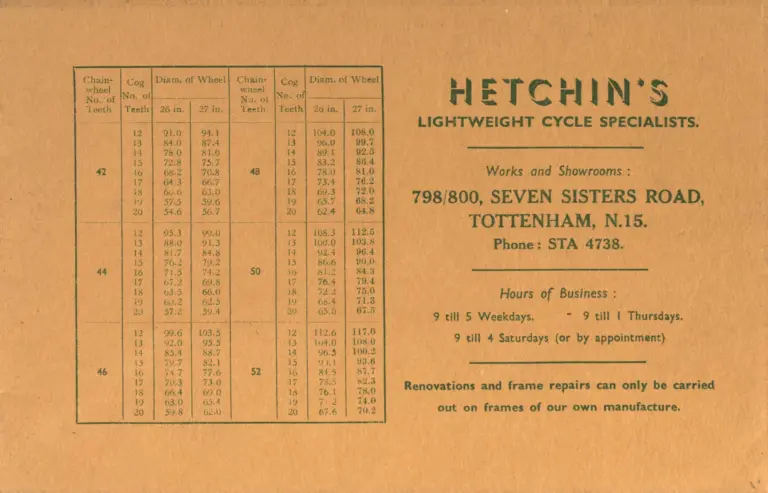 Hetchins Catalog — Super Special, Six Day, Massed Start and Toni Merkens Models, Prices Including Purchase Tax — page 15 of 16