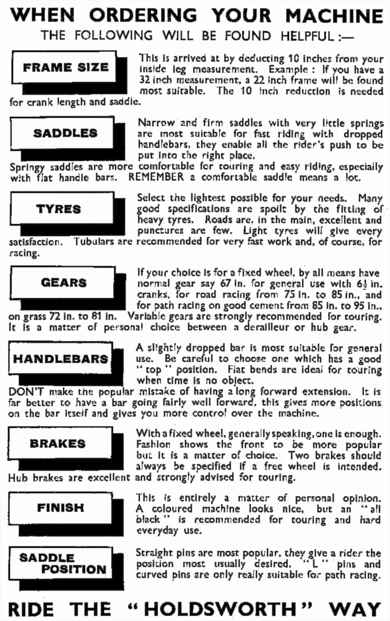 Holdsworth 1934 Catalog — Cyclone, Hurricane, Mistral, Sirocco, Stelvio, Typhoon and Zephyr, with the Tandems, Frames and Gear Table — page 3 of 17