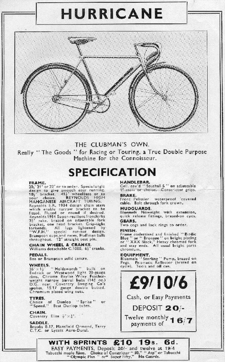 Holdsworth 1934 Catalog — Cyclone, Hurricane, Mistral, Sirocco, Stelvio, Typhoon and Zephyr, with the Tandems, Frames and Gear Table — page 6 of 17