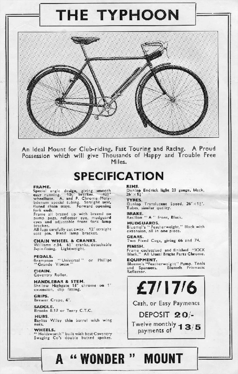 Holdsworth 1934 Catalog — Cyclone, Hurricane, Mistral, Sirocco, Stelvio, Typhoon and Zephyr, with the Tandems, Frames and Gear Table — page 10 of 17