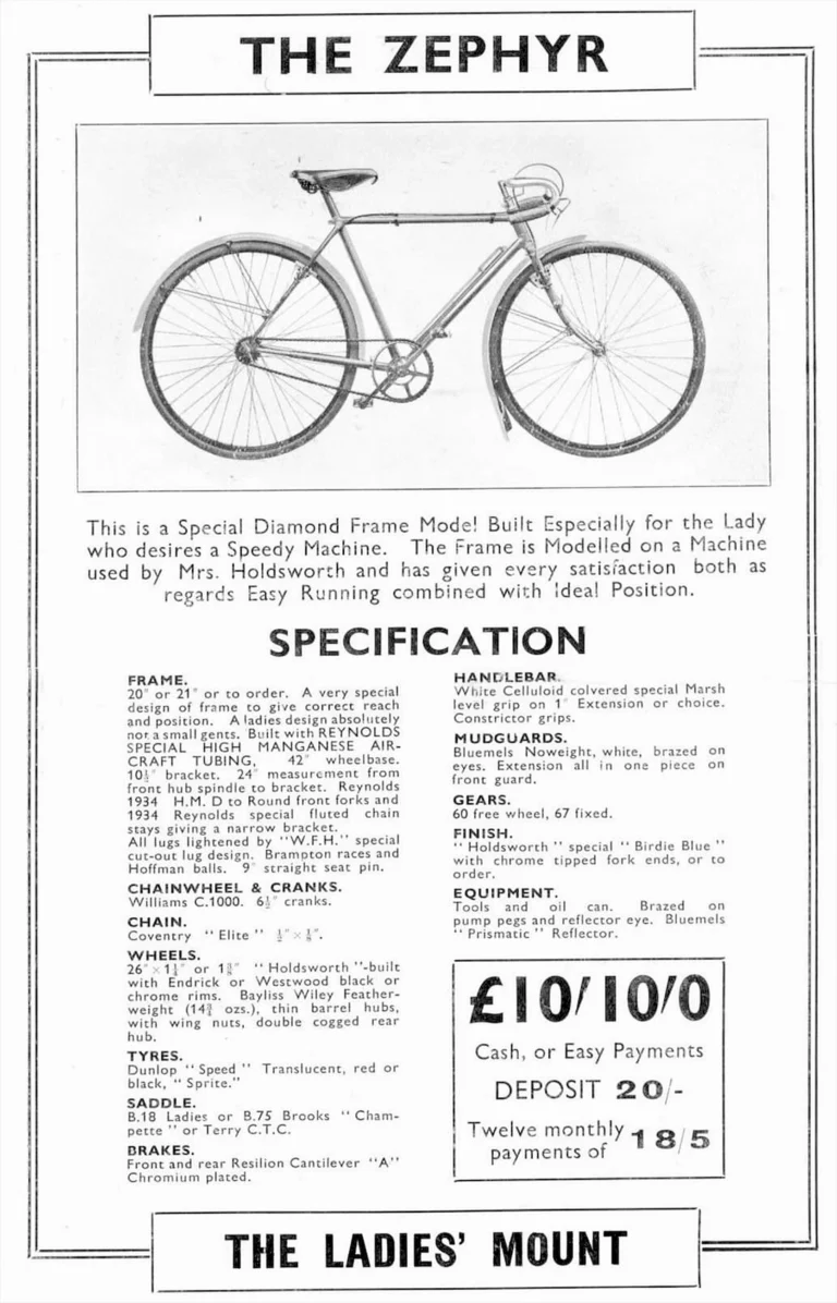 Holdsworth 1934 Catalog — Cyclone, Hurricane, Mistral, Sirocco, Stelvio, Typhoon and Zephyr, with the Tandems, Frames and Gear Table — page 11 of 17