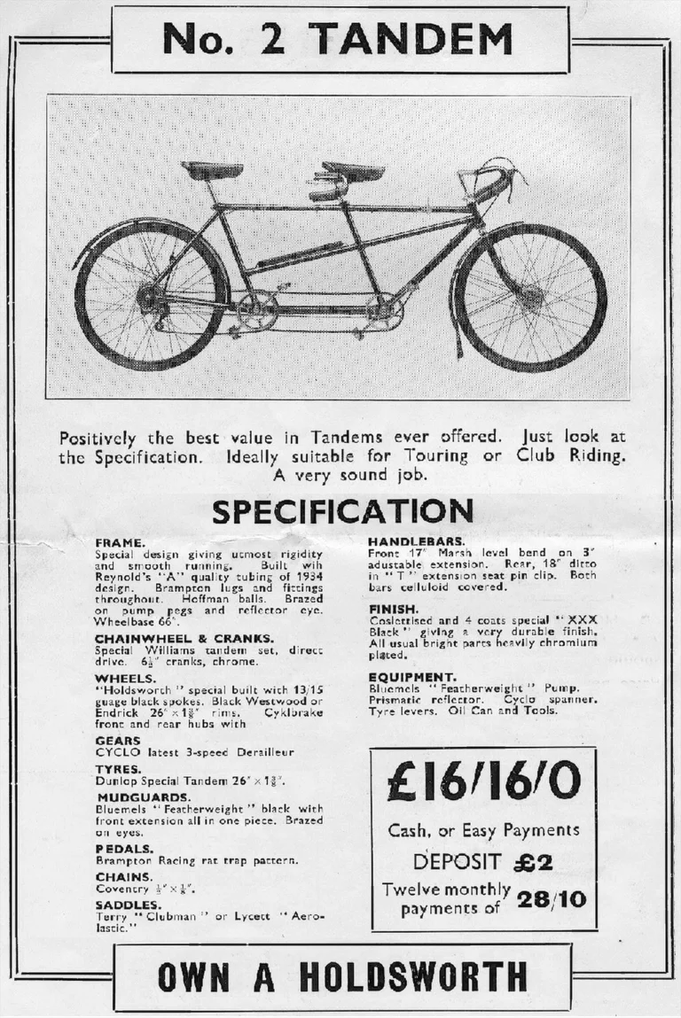 Holdsworth 1934 Catalog — Cyclone, Hurricane, Mistral, Sirocco, Stelvio, Typhoon and Zephyr, with the Tandems, Frames and Gear Table — page 13 of 17