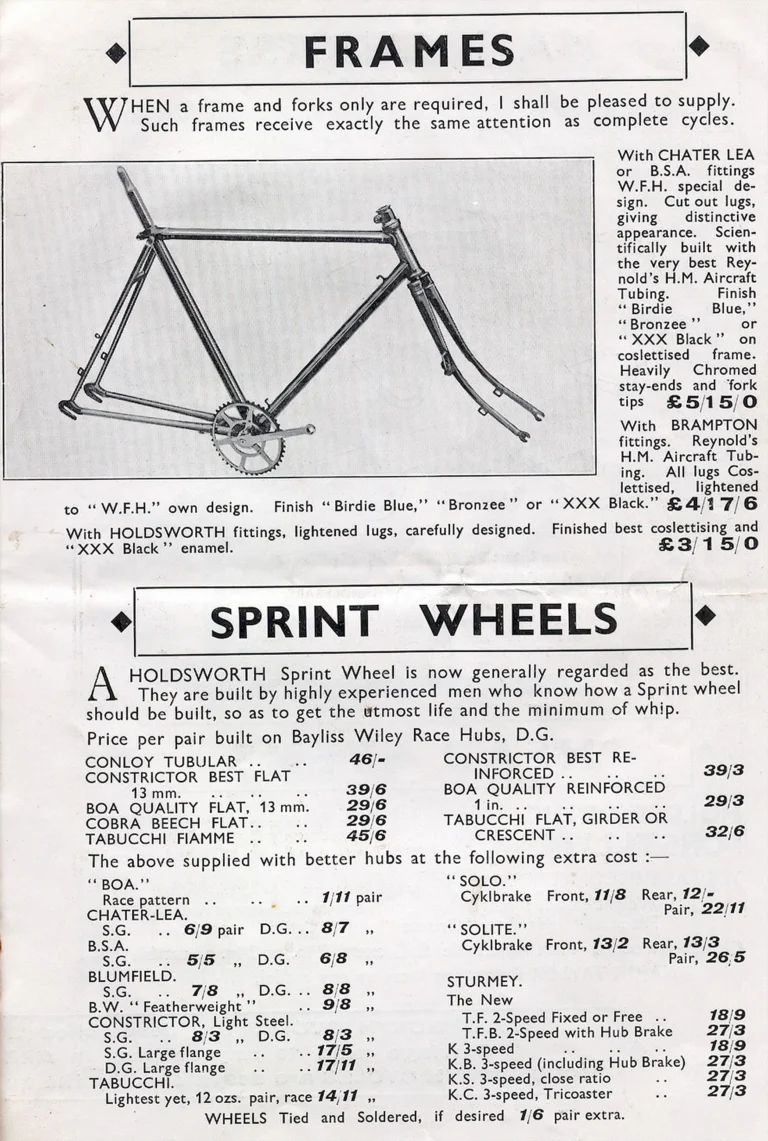 Holdsworth 1934 Catalog — Cyclone, Hurricane, Mistral, Sirocco, Stelvio, Typhoon and Zephyr, with the Tandems, Frames and Gear Table — page 14 of 17