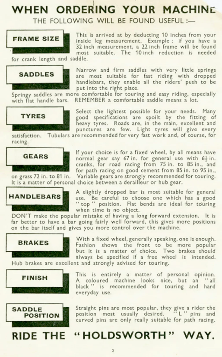 Holdsworth 1936 Catalog — The Shawbury, Upright Typhoon, Tornado, Curlew, Stelvio Tourer, Cyclone and Olympic, with the Tandems and Hiduminium Weight Savers — page 3 of 18