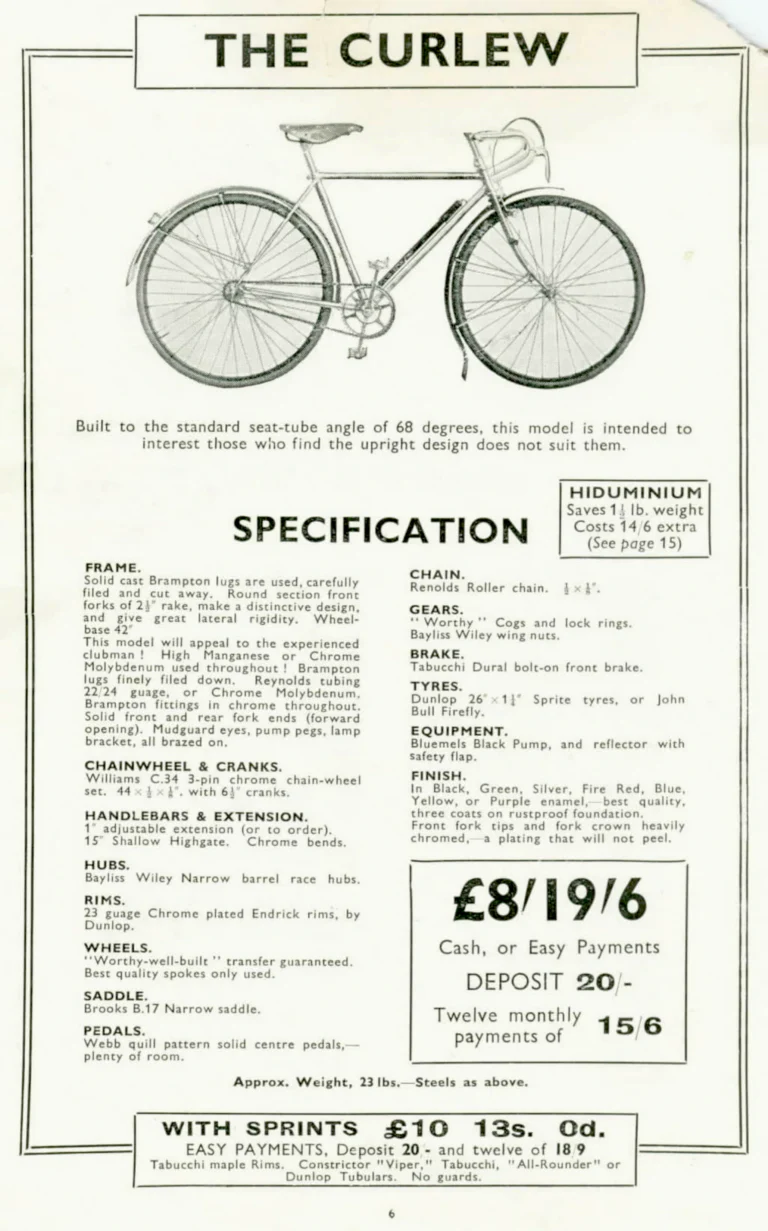 Holdsworth 1936 Catalog — The Shawbury, Upright Typhoon, Tornado, Curlew, Stelvio Tourer, Cyclone and Olympic, with the Tandems and Hiduminium Weight Savers — page 7 of 18