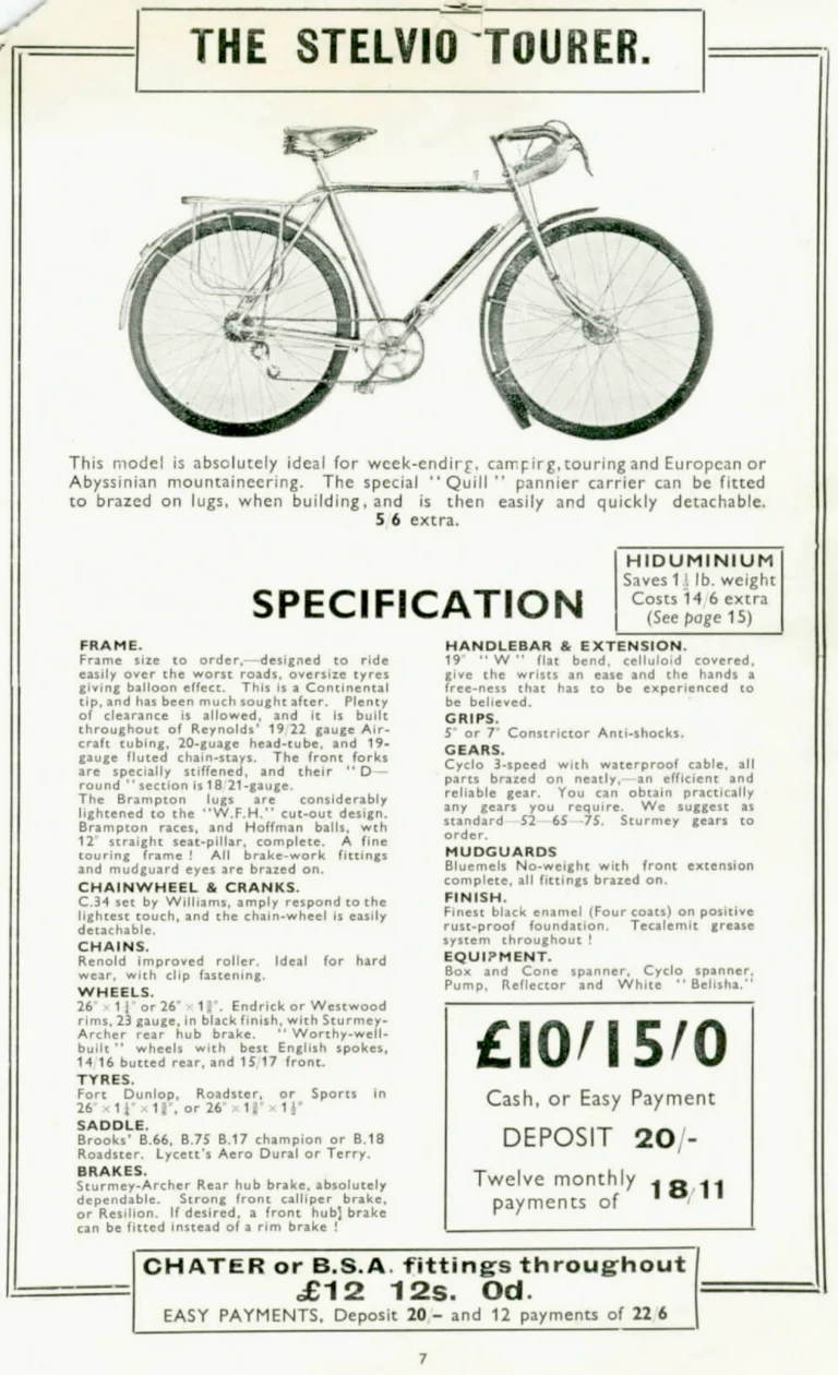 Holdsworth 1936 Catalog — The Shawbury, Upright Typhoon, Tornado, Curlew, Stelvio Tourer, Cyclone and Olympic, with the Tandems and Hiduminium Weight Savers — page 8 of 18