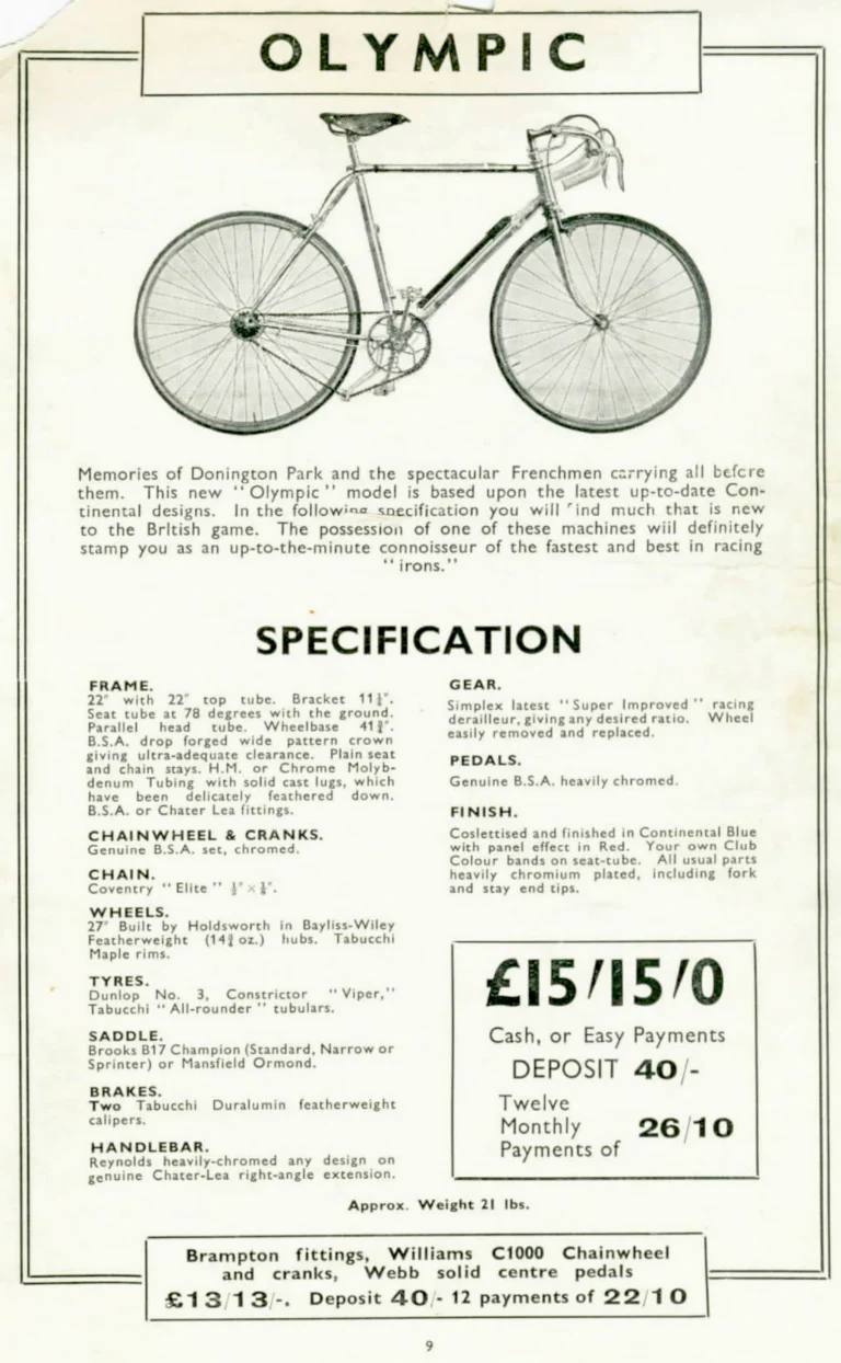 Holdsworth 1936 Catalog — The Shawbury, Upright Typhoon, Tornado, Curlew, Stelvio Tourer, Cyclone and Olympic, with the Tandems and Hiduminium Weight Savers — page 10 of 18