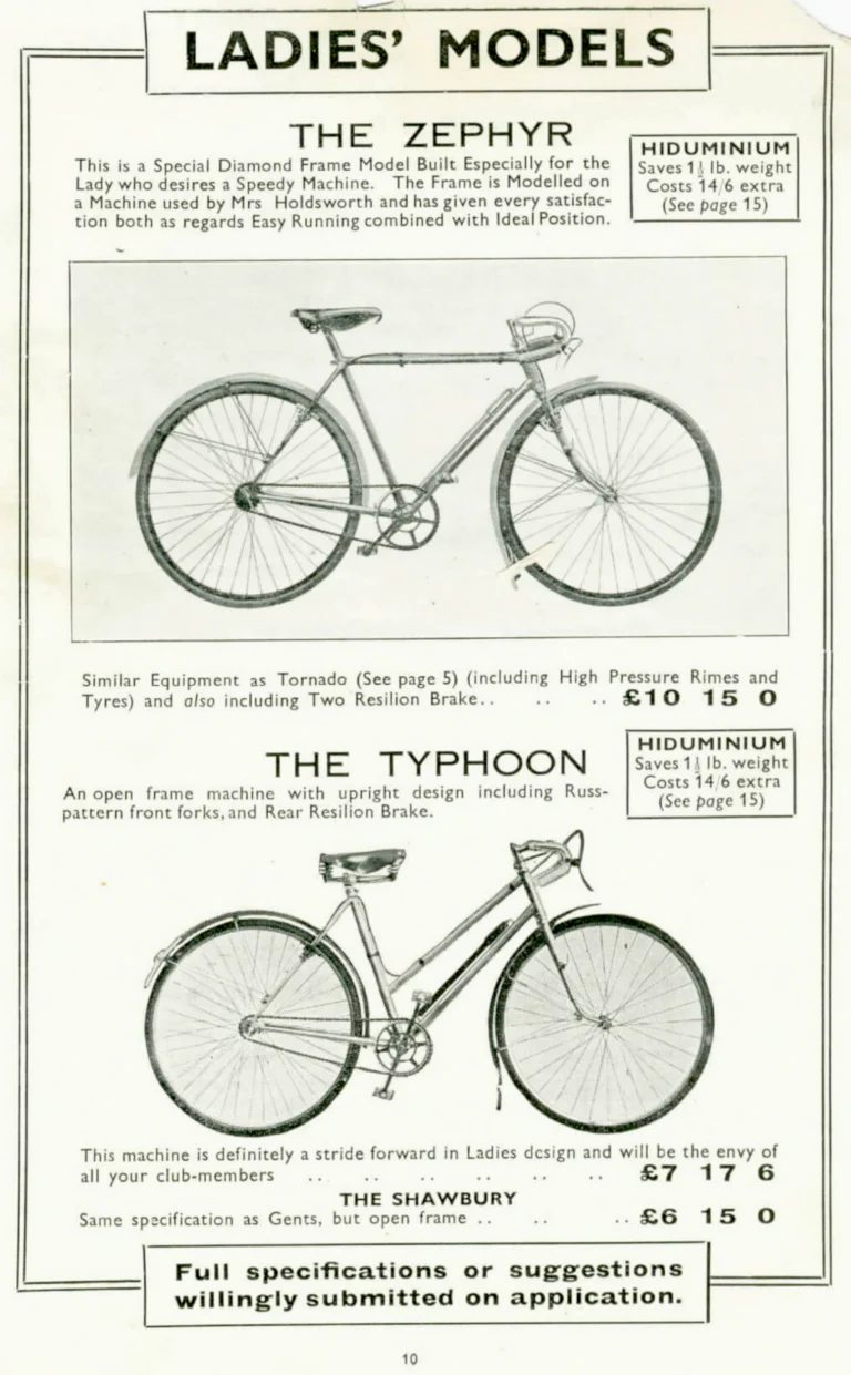 Holdsworth 1936 Catalog — The Shawbury, Upright Typhoon, Tornado, Curlew, Stelvio Tourer, Cyclone and Olympic, with the Tandems and Hiduminium Weight Savers — page 11 of 18