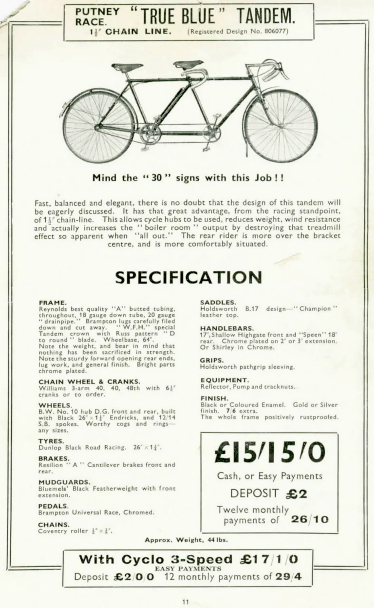 Holdsworth 1936 Catalog — The Shawbury, Upright Typhoon, Tornado, Curlew, Stelvio Tourer, Cyclone and Olympic, with the Tandems and Hiduminium Weight Savers — page 12 of 18
