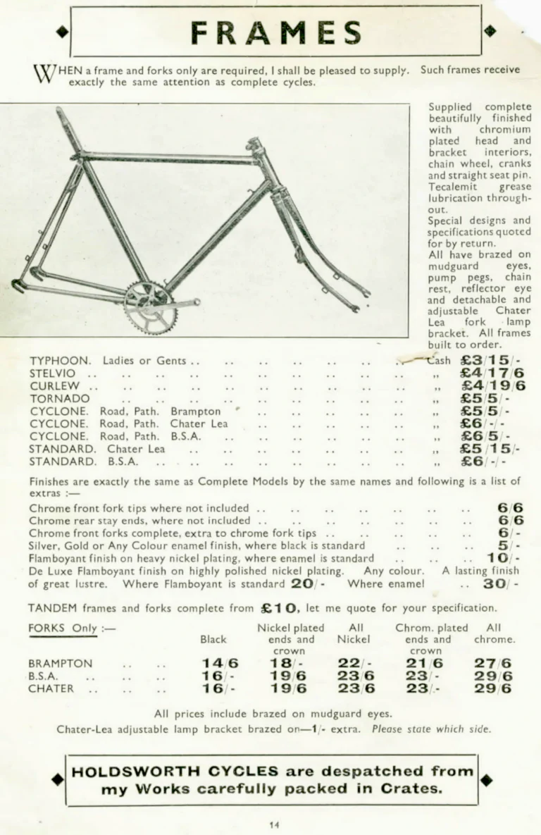Holdsworth 1936 Catalog — The Shawbury, Upright Typhoon, Tornado, Curlew, Stelvio Tourer, Cyclone and Olympic, with the Tandems and Hiduminium Weight Savers — page 15 of 18