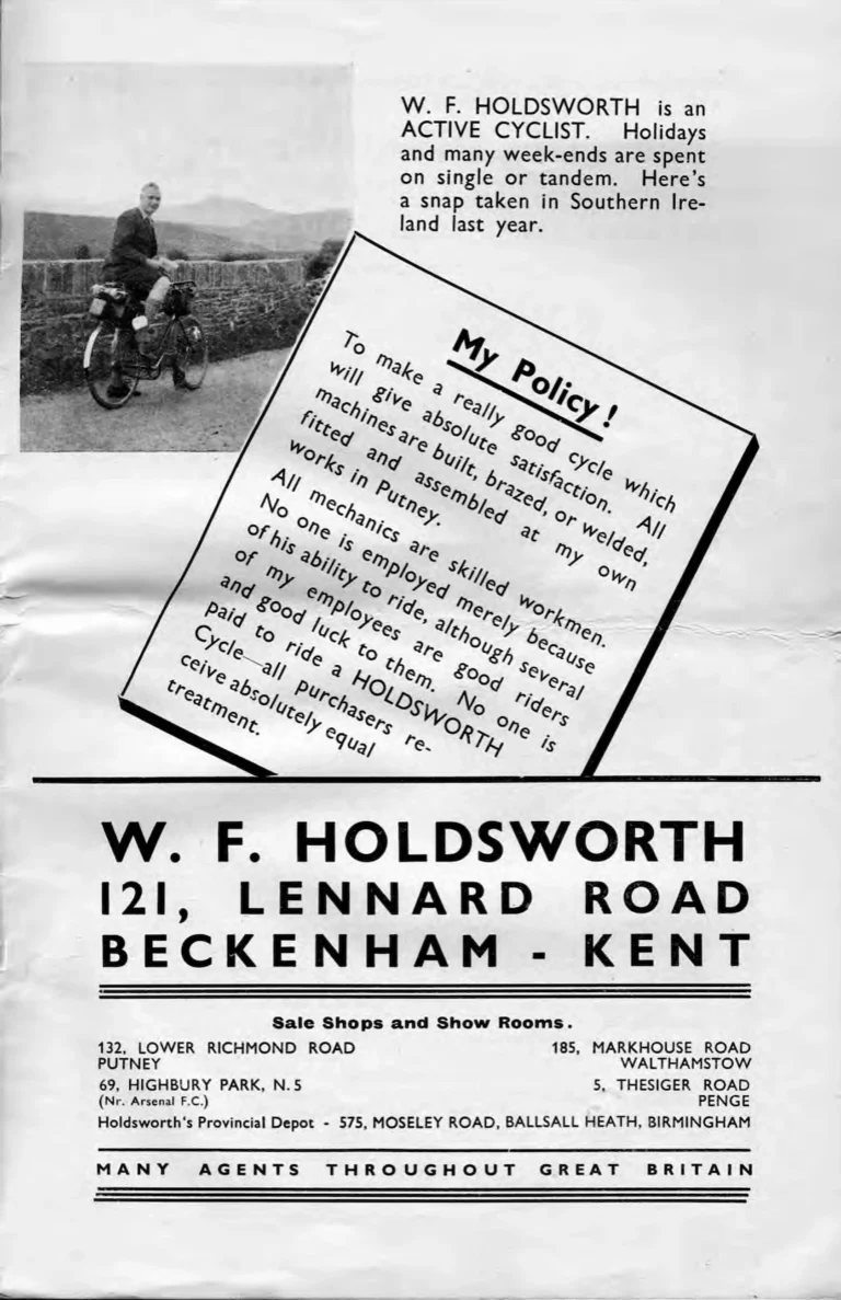 Holdsworth 1937 Catalog — La Quelda, the Upright Typhoon, Tornado, Curlew, Stelvio Tourer, Olympic and Cyclone, the Tandems, Sidecars and Order Forms — page 3 of 22