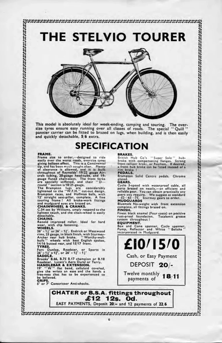 Holdsworth 1937 Catalog — La Quelda, the Upright Typhoon, Tornado, Curlew, Stelvio Tourer, Olympic and Cyclone, the Tandems, Sidecars and Order Forms — page 8 of 22