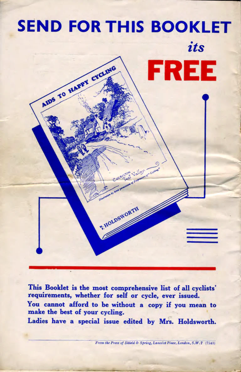Holdsworth 1937 Catalog — La Quelda, the Upright Typhoon, Tornado, Curlew, Stelvio Tourer, Olympic and Cyclone, the Tandems, Sidecars and Order Forms — page 20 of 22