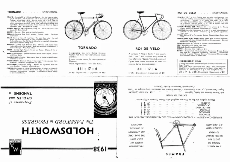 Holdsworth 1938 Catalog — The Password to Progress: La Variable, La Quelda, Olympic, Roi de Velo, Tornado and the Tandems, on One Folded Sheet — page 2 of 12