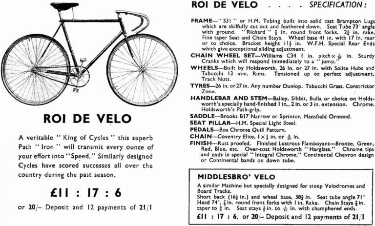 Holdsworth 1938 Catalog — The Password to Progress: La Variable, La Quelda, Olympic, Roi de Velo, Tornado and the Tandems, on One Folded Sheet — page 4 of 12