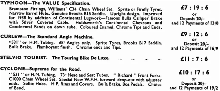 Holdsworth 1938 Catalog — The Password to Progress: La Variable, La Quelda, Olympic, Roi de Velo, Tornado and the Tandems, on One Folded Sheet — page 8 of 12