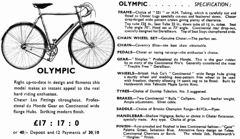 Holdsworth 1938 Catalog — The Password to Progress: La Variable, La Quelda, Olympic, Roi de Velo, Tornado and the Tandems, on One Folded Sheet — page 12 of 12