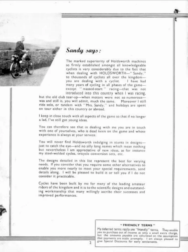 Holdsworth 1939 Catalog — Cycles and Tandems for 1939: La Quelda Club, Modele Milanais, L'Internationale, Super Rapide, Roi-de-Velo and Empire Champion Path — page 3 of 26
