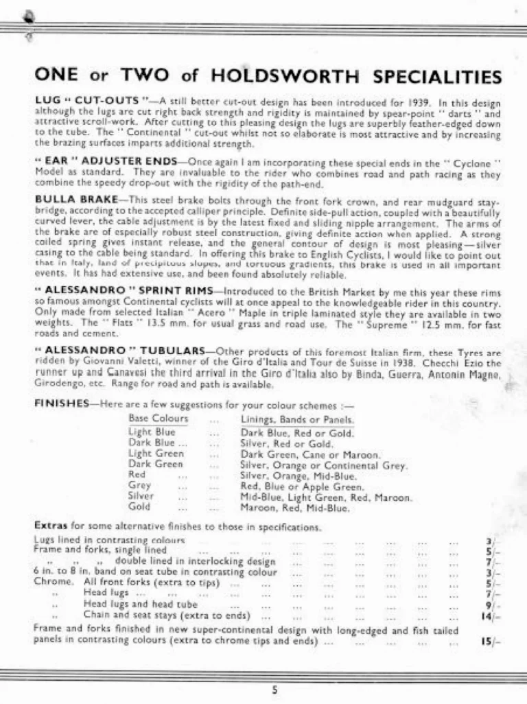 Holdsworth 1939 Catalog — Cycles and Tandems for 1939: La Quelda Club, Modele Milanais, L'Internationale, Super Rapide, Roi-de-Velo and Empire Champion Path — page 6 of 26