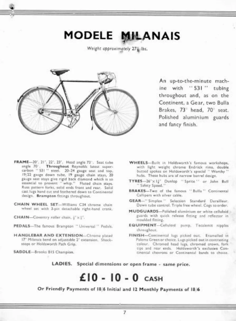Holdsworth 1939 Catalog — Cycles and Tandems for 1939: La Quelda Club, Modele Milanais, L'Internationale, Super Rapide, Roi-de-Velo and Empire Champion Path — page 8 of 26