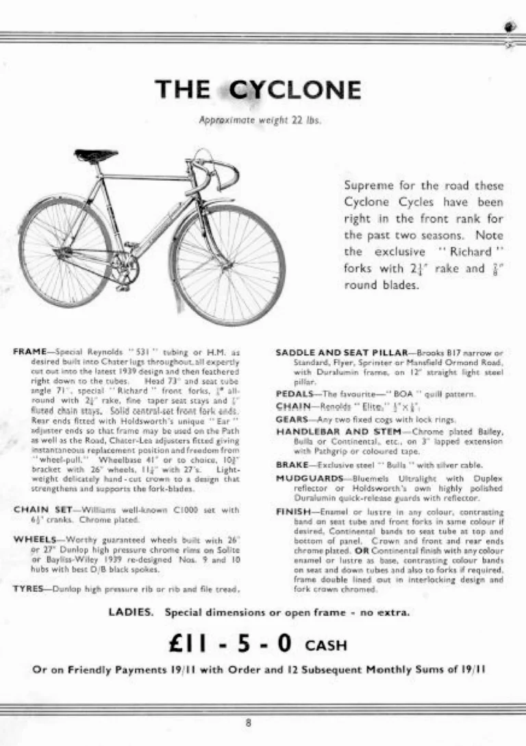 Holdsworth 1939 Catalog — Cycles and Tandems for 1939: La Quelda Club, Modele Milanais, L'Internationale, Super Rapide, Roi-de-Velo and Empire Champion Path — page 9 of 26