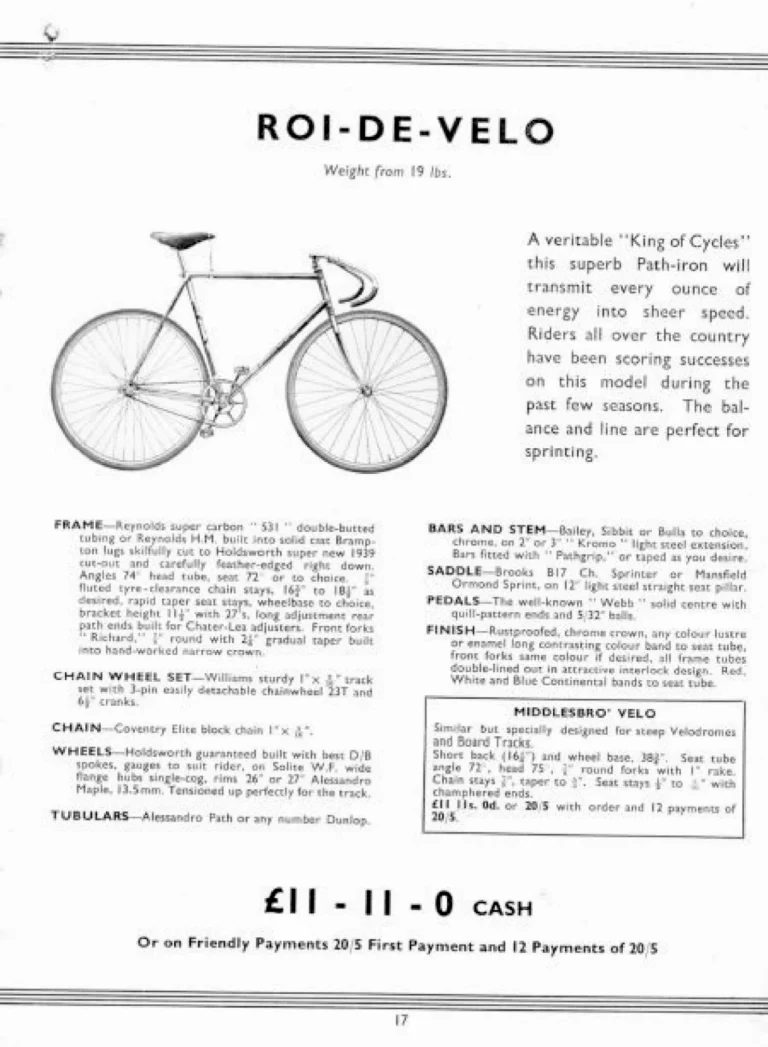 Holdsworth 1939 Catalog — Cycles and Tandems for 1939: La Quelda Club, Modele Milanais, L'Internationale, Super Rapide, Roi-de-Velo and Empire Champion Path — page 18 of 26