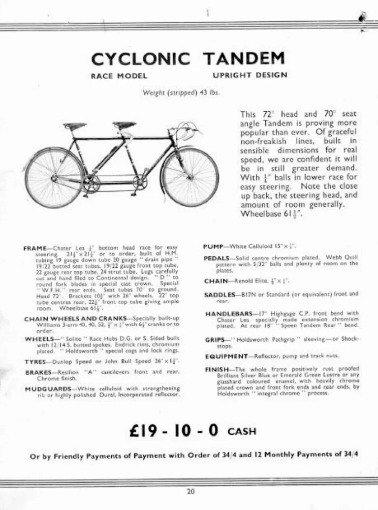Holdsworth 1939 Catalog — Cycles and Tandems for 1939: La Quelda Club, Modele Milanais, L'Internationale, Super Rapide, Roi-de-Velo and Empire Champion Path — page 21 of 26