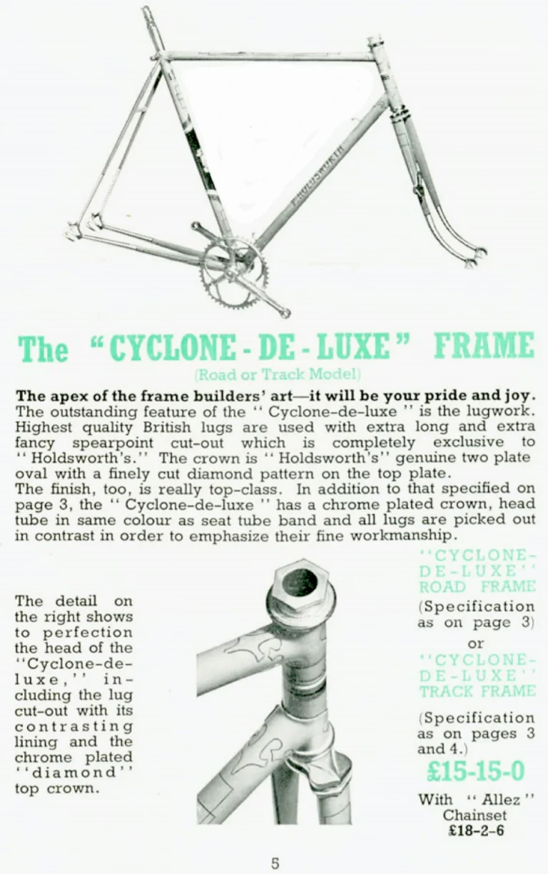 Holdsworth 1949 Catalog — Cycles and Frames, Season 1949: the La Quelda, Cyclone and Cyclone-de-Luxe Frames, the La Quelda Special Club and Flyer — page 5 of 8