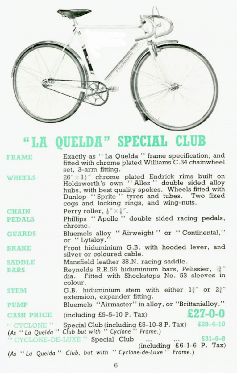 Holdsworth 1949 Catalog — Cycles and Frames, Season 1949: the La Quelda, Cyclone and Cyclone-de-Luxe Frames, the La Quelda Special Club and Flyer — page 6 of 8