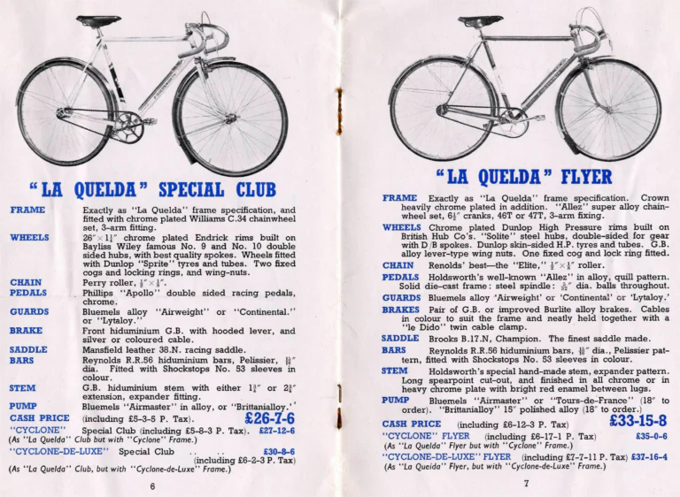 Holdsworth 1950 Catalog — Cycles and Frames, Season 1950: the La Quelda, Cyclone and Cyclone-de-Luxe Frames, the La Quelda Special Club and Flyer — page 4 of 4
