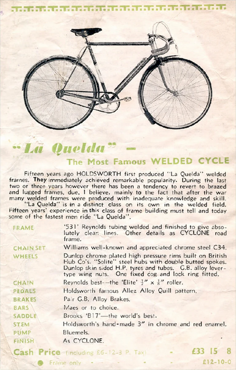 Holdsworth 1951 Catalog — La Quelda, La Variable, the Cyclone Frames, Sirocco, Tornado, Typhoon and the Tricycle Conversion Set — page 2 of 11
