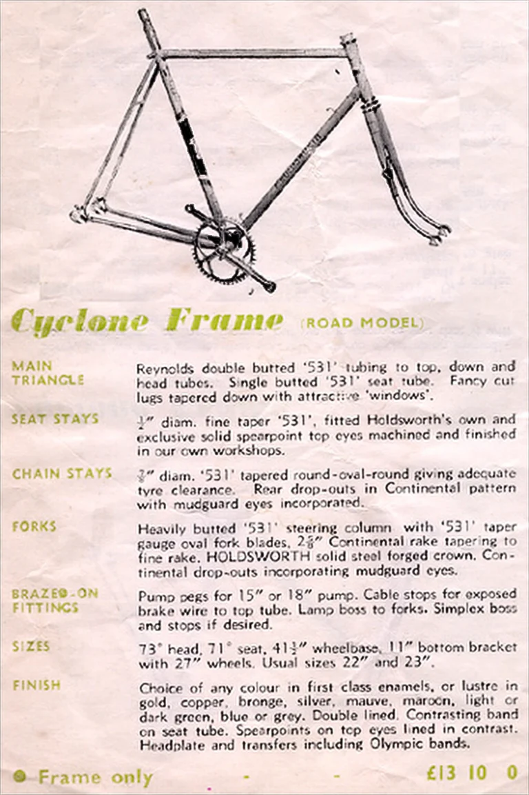 Holdsworth 1951 Catalog — La Quelda, La Variable, the Cyclone Frames, Sirocco, Tornado, Typhoon and the Tricycle Conversion Set — page 4 of 11
