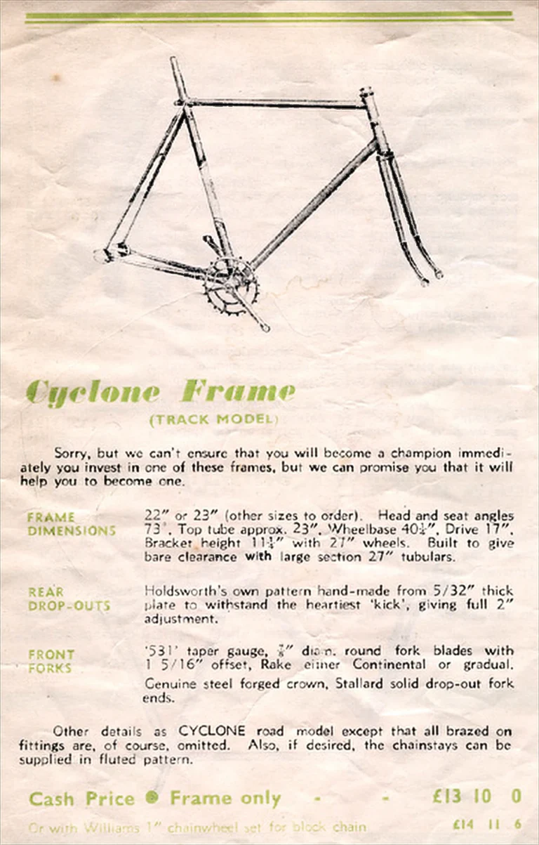 Holdsworth 1951 Catalog — La Quelda, La Variable, the Cyclone Frames, Sirocco, Tornado, Typhoon and the Tricycle Conversion Set — page 5 of 11