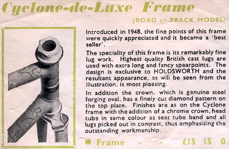 Holdsworth 1951 Catalog — La Quelda, La Variable, the Cyclone Frames, Sirocco, Tornado, Typhoon and the Tricycle Conversion Set — page 7 of 11